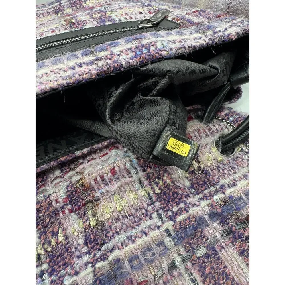Chanel Lavender Tweed Camellia Large Flap Messenger Bag